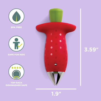 Original Stem Gem Strawberry Huller, Red/Green - and Hand-Held Slicer Strawberry Slicester, Cherry/Meringue