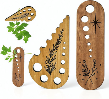2 Pack Wooden Herb Stripper and Vegetable Leaf Separator, Wood Kale Remover Tool with 2 Unique Shapes, Fun Kitchen Gadgets for Thyme Rosemary and Parsley