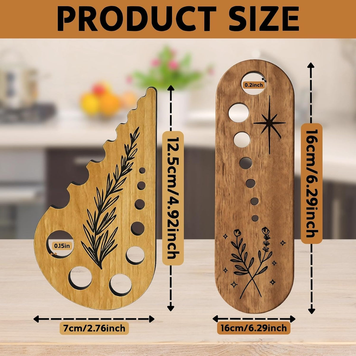 2 Pack Wooden Herb Stripper and Vegetable Leaf Separator, Wood Kale Remover Tool with 2 Unique Shapes, Fun Kitchen Gadgets for Thyme Rosemary and Parsley
