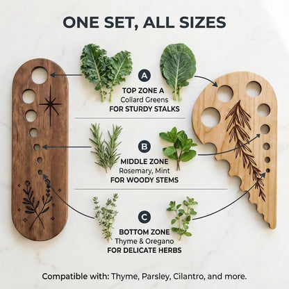 2 Pack Wooden Herb Stripper and Vegetable Leaf Separator, Wood Kale Remover Tool with 2 Unique Shapes, Fun Kitchen Gadgets for Thyme Rosemary and Parsley