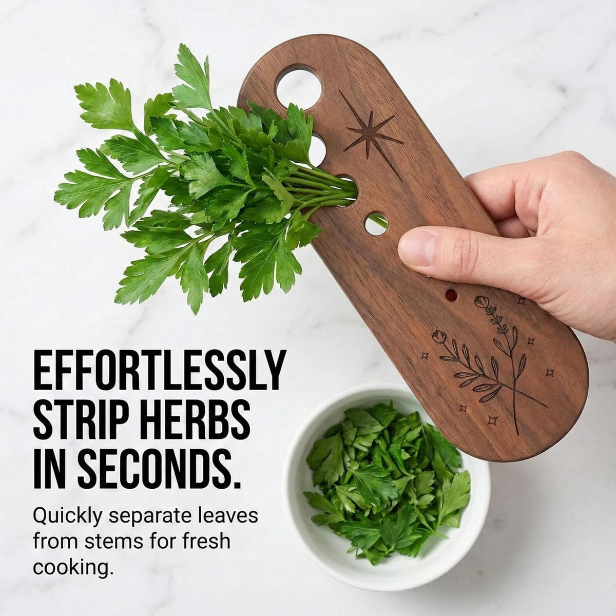 2 Pack Wooden Herb Stripper and Vegetable Leaf Separator, Wood Kale Remover Tool with 2 Unique Shapes, Fun Kitchen Gadgets for Thyme Rosemary and Parsley