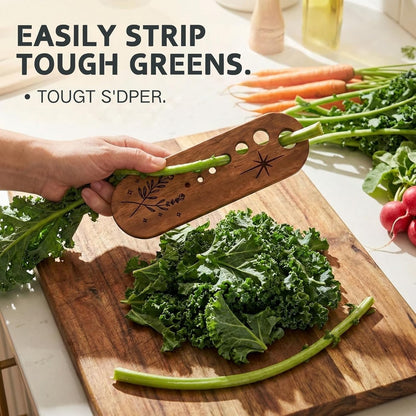 2 Pack Wooden Herb Stripper and Vegetable Leaf Separator, Wood Kale Remover Tool with 2 Unique Shapes, Fun Kitchen Gadgets for Thyme Rosemary and Parsley