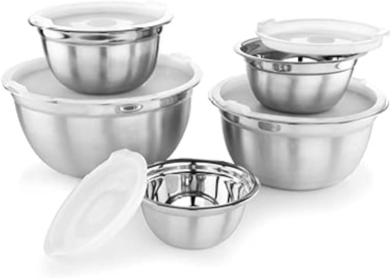 Premium Stainless Steel Mixing Bowls with Lids, Set of 5 Brushed Stainless Steel Mixing Bowl Set, Easy To Clean, Space Saving, Great for Cooking, Baking, Prepping (0.25qt, 1qt, 1.5qt, 3qt, 5qt)
