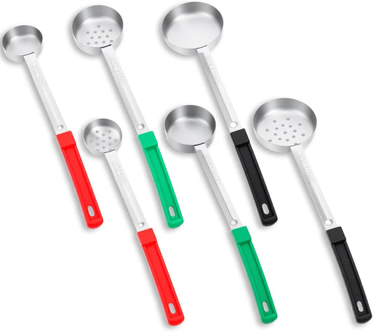 6Pcs Portion Control Serving Spoons, Portion Scoops Cups Solid and Slotted Stainless Steel Ladle Spoon for Food, Measuring Serving Utensils for Restaurants (6OZ, 4OZ, 2OZ)