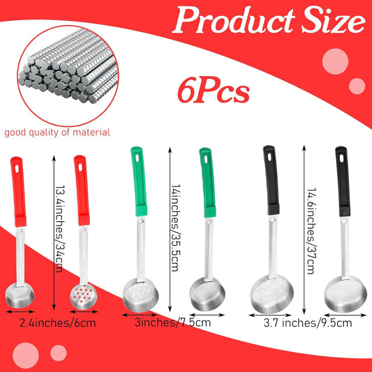 6Pcs Portion Control Serving Spoons, Portion Scoops Cups Solid and Slotted Stainless Steel Ladle Spoon for Food, Measuring Serving Utensils for Restaurants (6OZ, 4OZ, 2OZ)