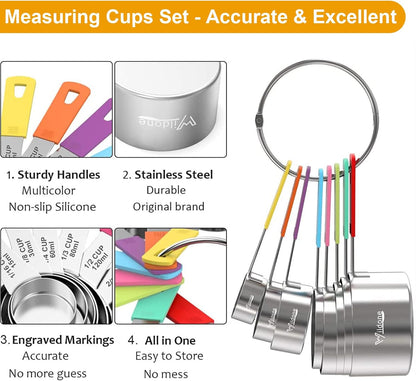 Stainless Steel 8-Piece Measuring Cups Set with Silicone Handle