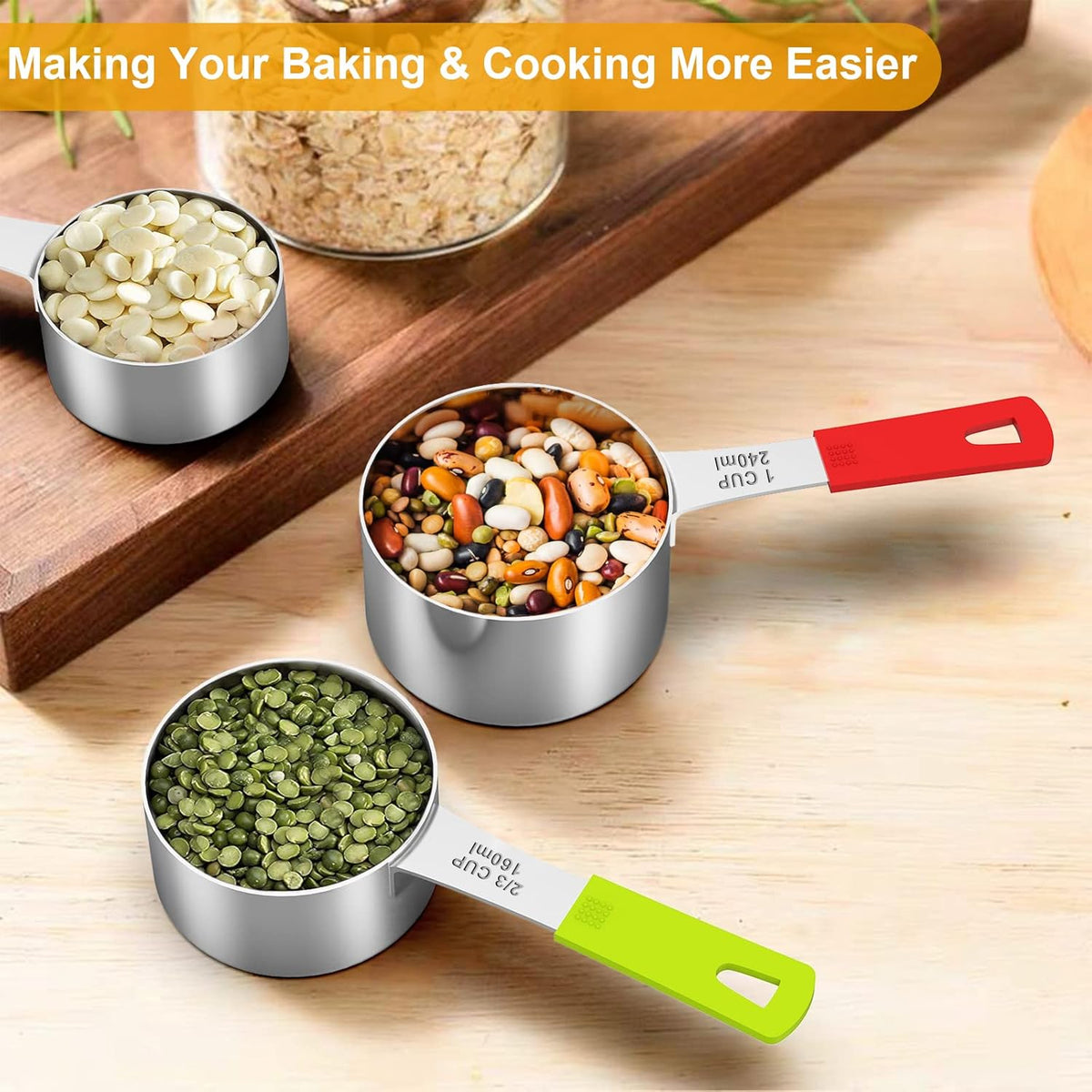 Stainless Steel 8-Piece Measuring Cups Set with Silicone Handle