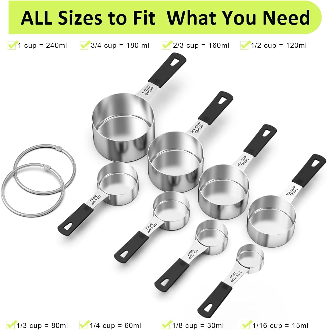 Stainless Steel 8-Piece Measuring Cups Set with Silicone Handle