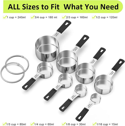 Stainless Steel 8-Piece Measuring Cups Set with Silicone Handle