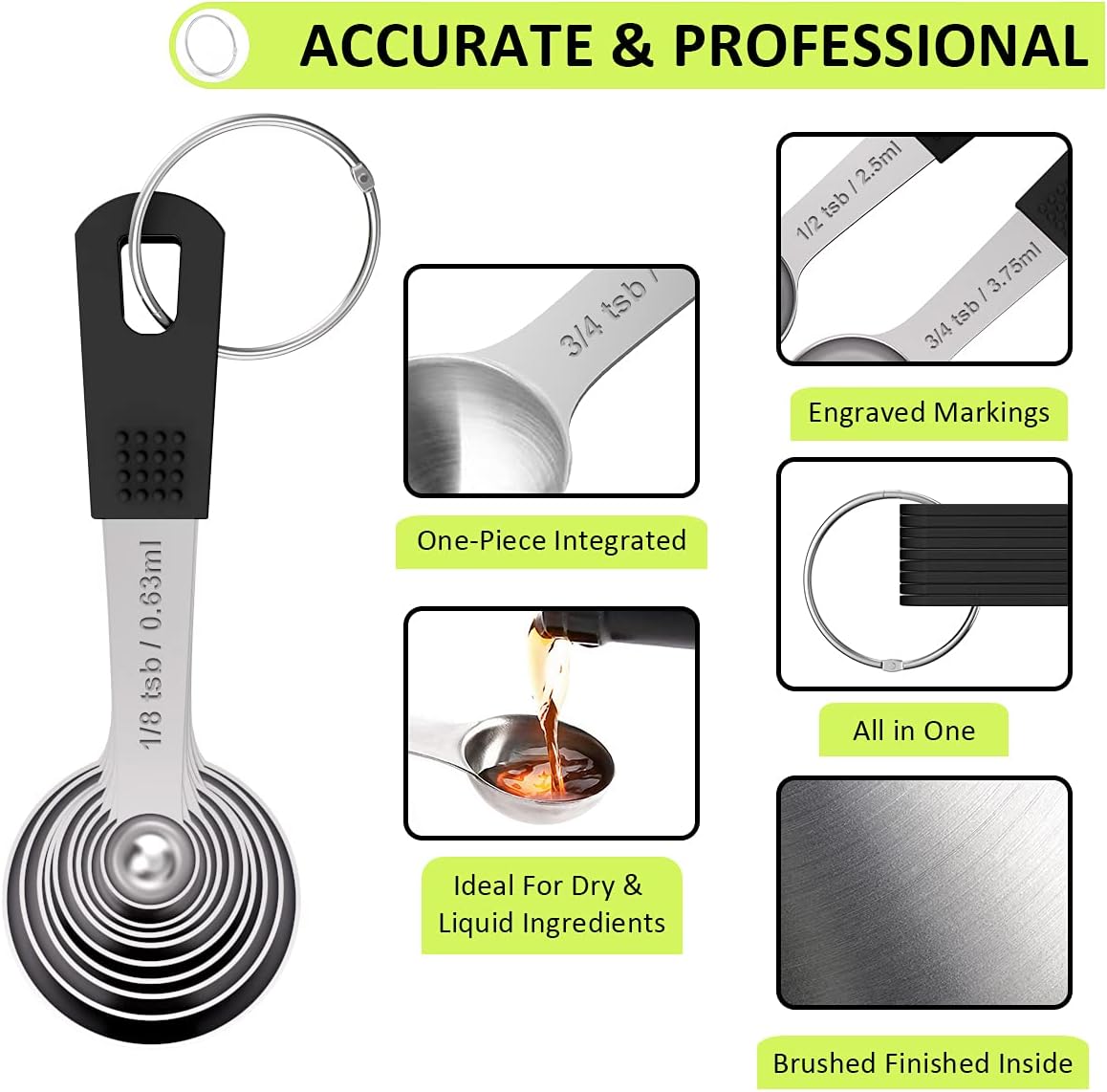 Stainless Steel 8-Piece Measuring Cups Set with Silicone Handle