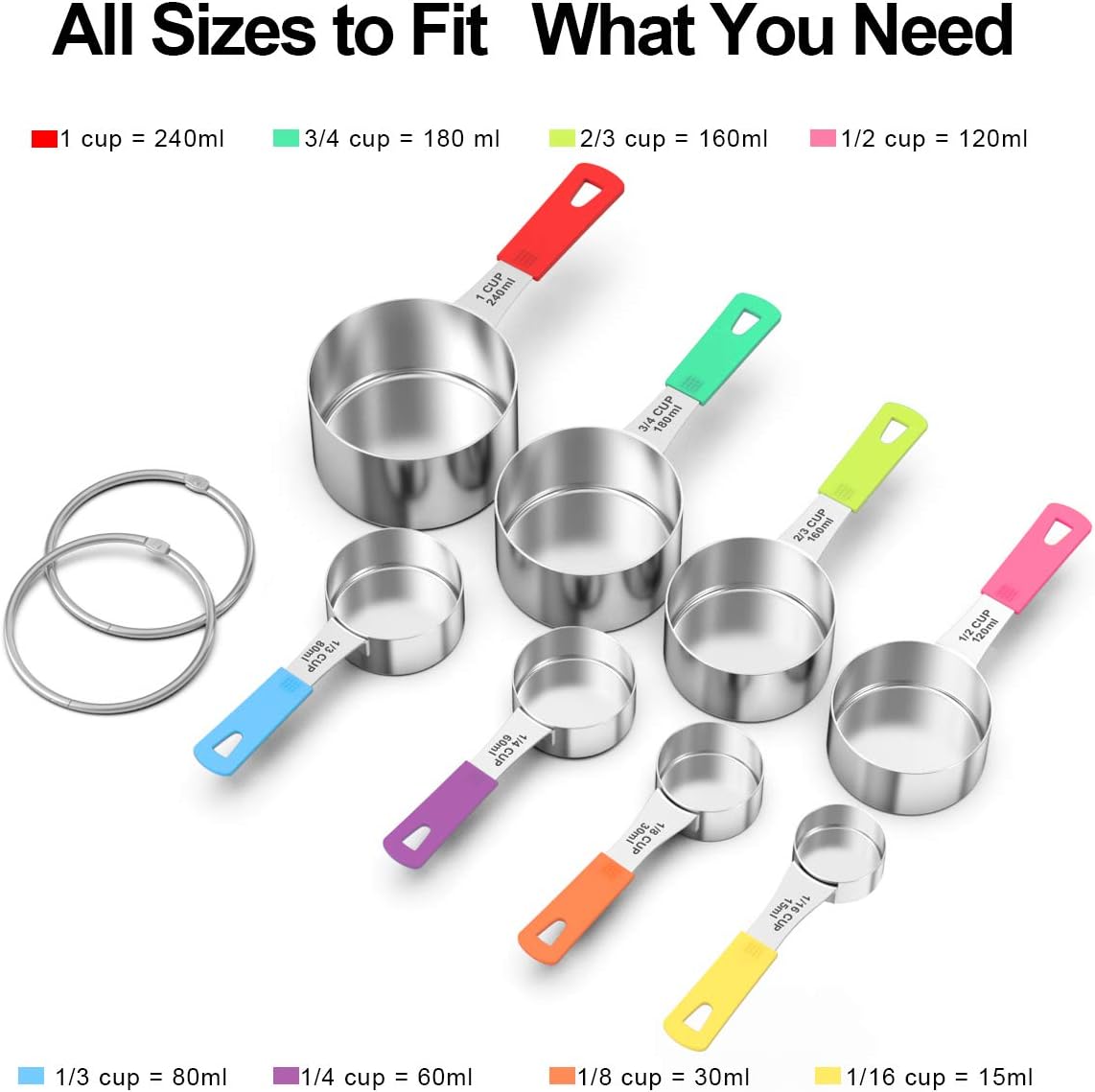 Stainless Steel 8-Piece Measuring Cups Set with Silicone Handle