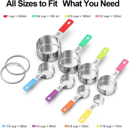 Stainless Steel 8-Piece Measuring Cups Set with Silicone Handle