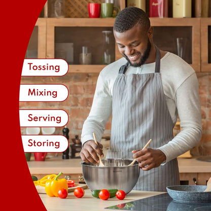 Mixing Bowls with Lids Set of 5 - Stainless Steel Nesting Metal Bowl Set | Airtight Lids, Non Slip Bottoms, 3 Grater Attachments Included, Nesting Design Saves Space for Baking, Food Prep and Storage