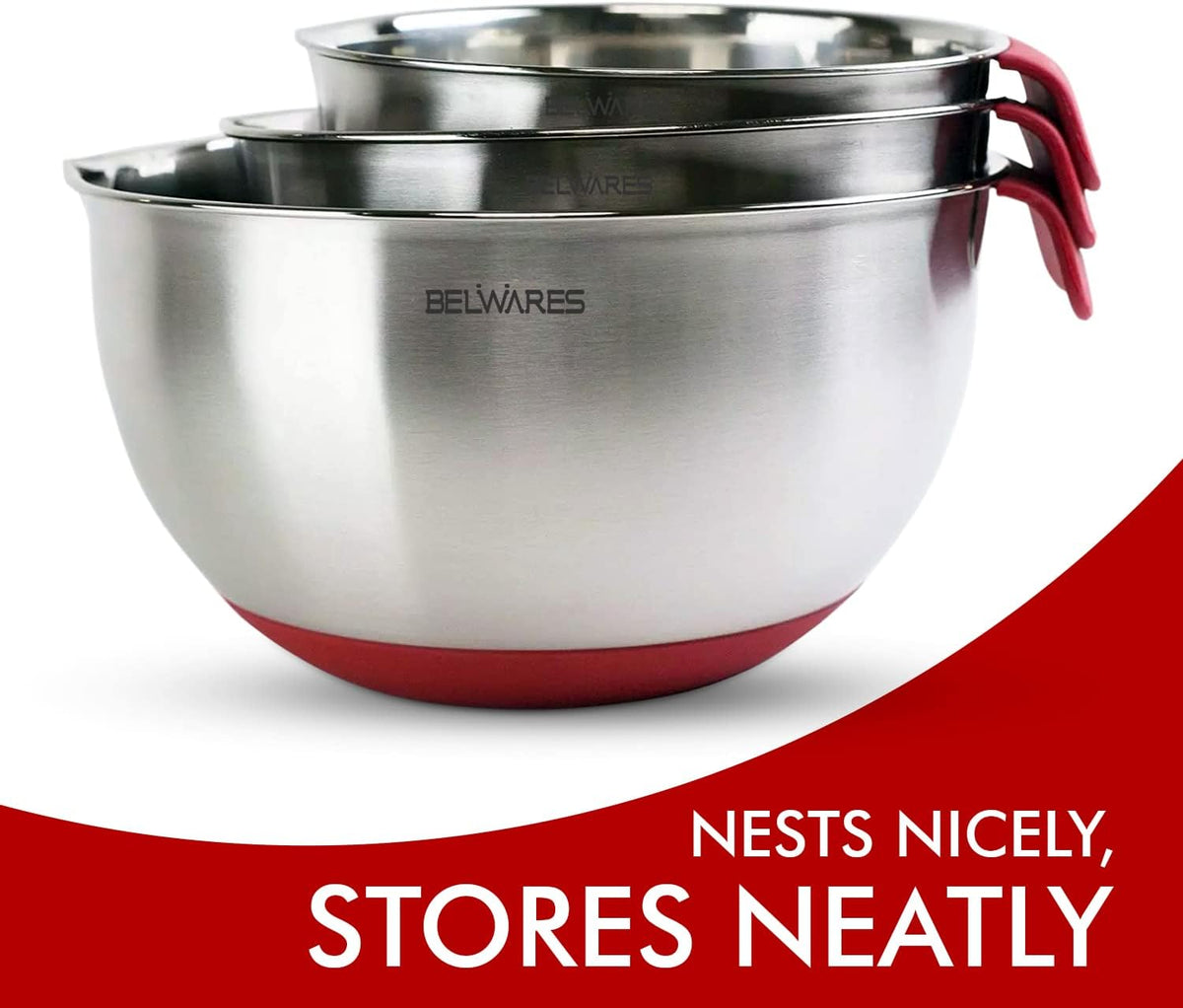 Mixing Bowls with Lids Set of 5 - Stainless Steel Nesting Metal Bowl Set | Airtight Lids, Non Slip Bottoms, 3 Grater Attachments Included, Nesting Design Saves Space for Baking, Food Prep and Storage