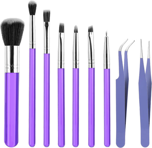 9 Pieces Candy Cookie Decoration Brush Cake Decorating Brushes Tools Set | Cakes Pastry Baking Brushes Paint Brush Stainless Steel Straight Curved Tip for Baking Fondant DIY Cake Sugar(Purple Color)