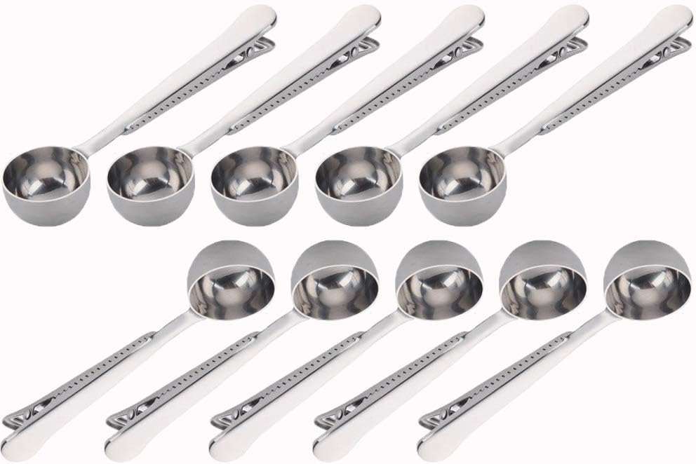 3 PCS Coffee Scoop with Clip 2 in 1 Stainless Steel | 1 tbsp Ground Measuring Spoon, Bag Clip, For Coffee Tea