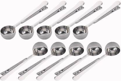 3 PCS Coffee Scoop with Clip 2 in 1 Stainless Steel | 1 tbsp Ground Measuring Spoon, Bag Clip, For Coffee Tea