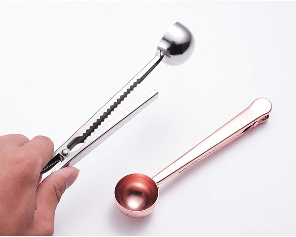 3 PCS Coffee Scoop with Clip 2 in 1 Stainless Steel | 1 tbsp Ground Measuring Spoon, Bag Clip, For Coffee Tea