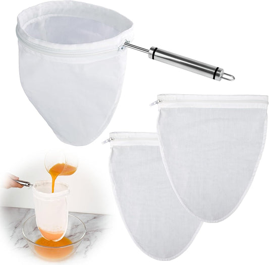 WMKGG Ultra Fine Mesh Strainer Bags,Cheese Cloth Bag for Straining, with Stainless Steel Handle Frame for Juices,Nut Milk,Fresh Cheese,Yogurt (Medium Size)(6.95"Wx11.7"D)