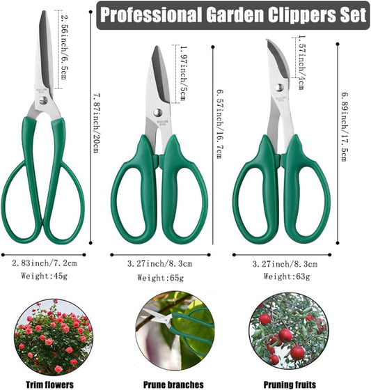 3 Pack Garden Pruning Scissors, Fruit & Vegetable Picker, Multi-purpose Flower Cutting Scissors, Garden Clippers Set for Trimming Small Branches, Herb & Bonsai