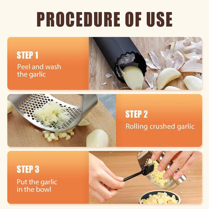 Garlic Press Rocker Stainless Steel Garlic Presser, Upgrade Heavy Duty Mincer Crusher, Portable Manual Press Tool with Peeler and Cleaning Brush, Kitchen Gadgets for Smashing Garlic (With Corkscrew)