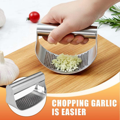 Garlic Press Rocker Stainless Steel Garlic Presser, Upgrade Heavy Duty Mincer Crusher, Portable Manual Press Tool with Peeler and Cleaning Brush, Kitchen Gadgets for Smashing Garlic (With Corkscrew)