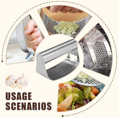 Garlic Press Rocker Stainless Steel Garlic Presser, Upgrade Heavy Duty Mincer Crusher, Portable Manual Press Tool with Peeler and Cleaning Brush, Kitchen Gadgets for Smashing Garlic (With Corkscrew)