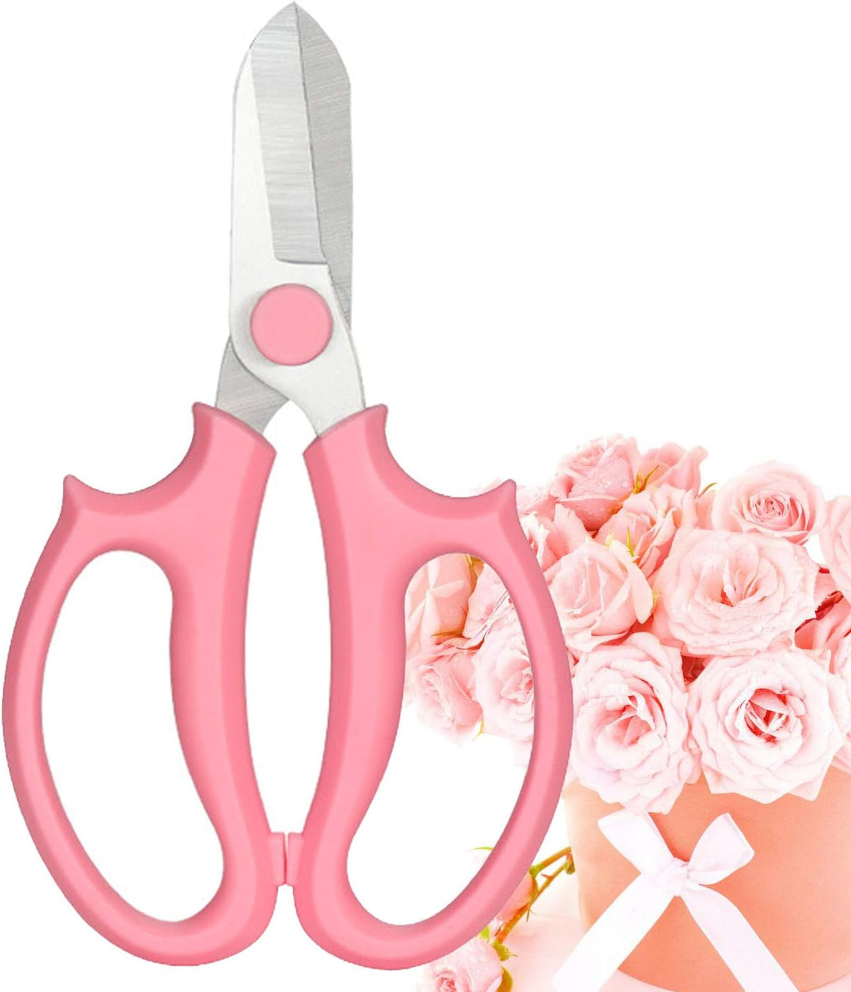 Flower Scissors, Premium Thickened Stainless Steel Floral Shears, Strong Pruner for Flowers, Branches and Leaves (Grey Green Slender)