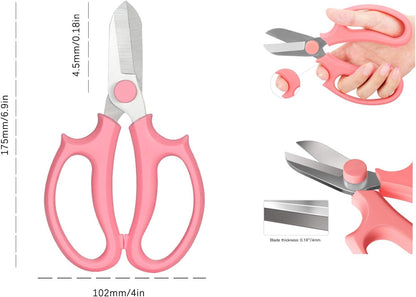 Flower Scissors, Premium Thickened Stainless Steel Floral Shears, Strong Pruner for Flowers, Branches and Leaves (Grey Green Slender)
