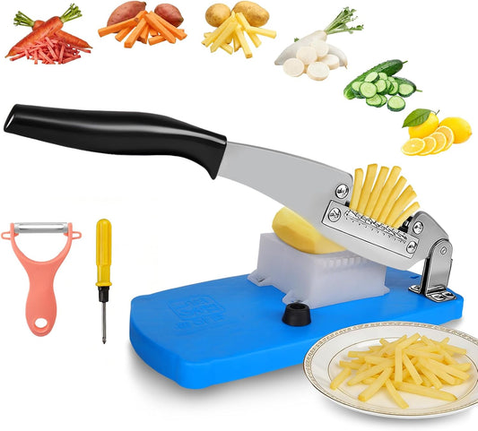 French Fry Cutter for Potatoes, Mandoline Slicer for Uniform Slices & Vegetable Chopper, Professional Potato Slicer with Comfort Handle and Stainless Steel Blade for Easy Homemade Fries/Chips