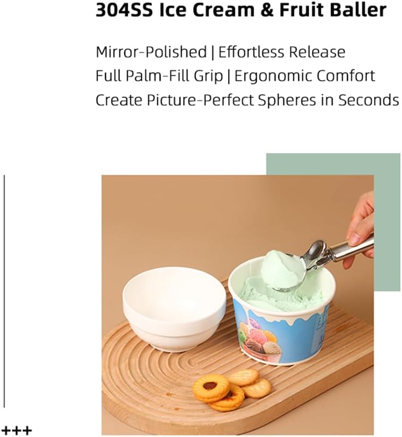 Set of 2 Stainless Steel Ice Cream Scoops - 1.85"x1.85" Deep Scoop with Spring-Loaded Release | Non-Stick Melon Baller for Fruits, Dessert & Cookie Dough