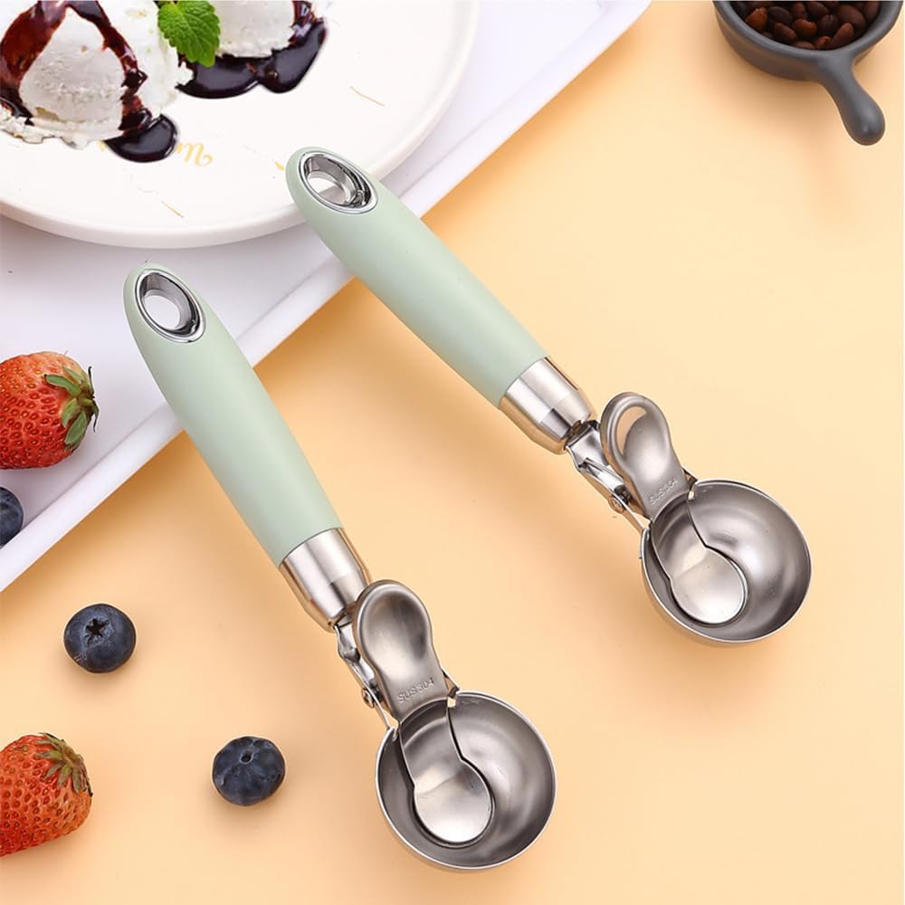 Set of 2 Stainless Steel Ice Cream Scoops - 1.85"x1.85" Deep Scoop with Spring-Loaded Release | Non-Stick Melon Baller for Fruits, Dessert & Cookie Dough