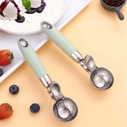 Set of 2 Stainless Steel Ice Cream Scoops - 1.85"x1.85" Deep Scoop with Spring-Loaded Release | Non-Stick Melon Baller for Fruits, Dessert & Cookie Dough