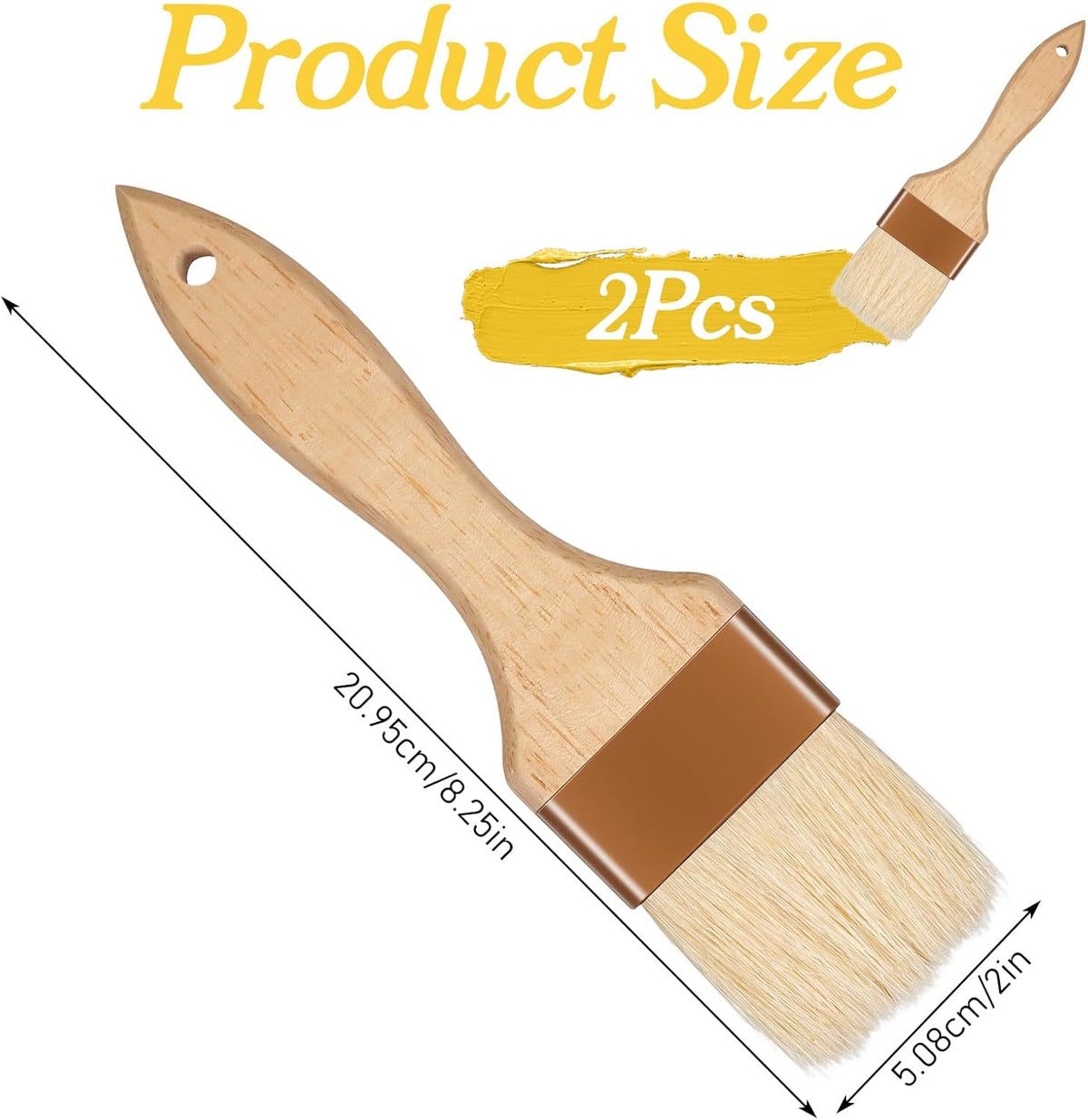 2 Pcs 2 inch Pastry Brush Bristle Basting Brushes Cooking Baking BBQ Oil Brush Food Brushes for Cooking Butter Oil Egg Marinade Grilling Durable Kitchen Marinade Butter Culinary Utensil