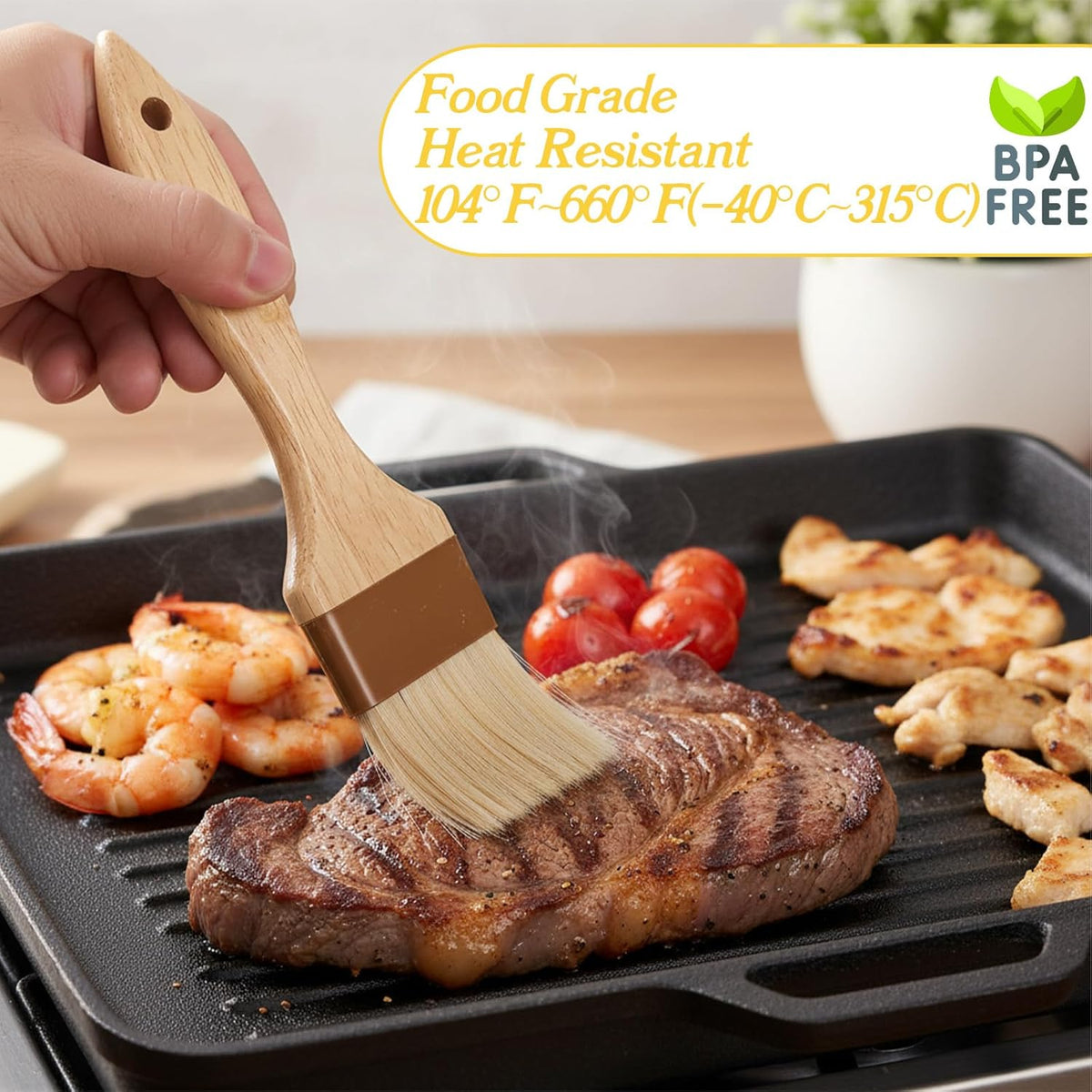 2 Pcs 2 inch Pastry Brush Bristle Basting Brushes Cooking Baking BBQ Oil Brush Food Brushes for Cooking Butter Oil Egg Marinade Grilling Durable Kitchen Marinade Butter Culinary Utensil