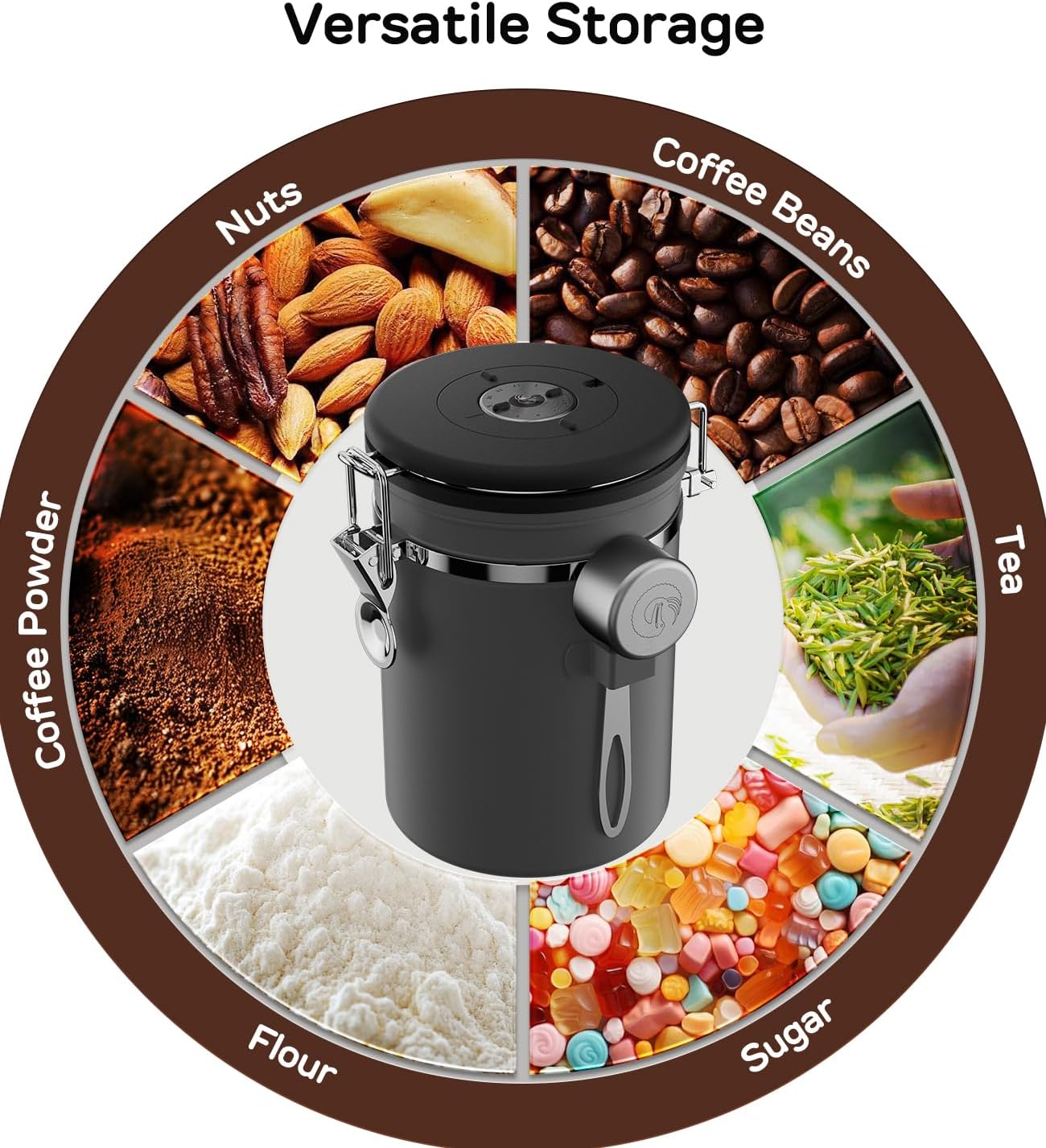 Stainless Steel Canister - Medium 16oz, Gray Coffee Grounds and Beans Container with Date-Tracker, CO2-Release Valve, and Measuring Scoop - Ideal Coffee Lovers Gifts