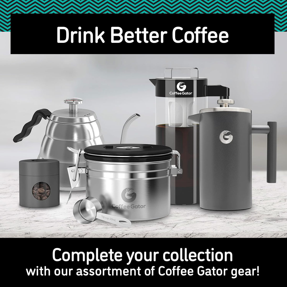 Stainless Steel Canister - Medium 16oz, Gray Coffee Grounds and Beans Container with Date-Tracker, CO2-Release Valve, and Measuring Scoop - Ideal Coffee Lovers Gifts