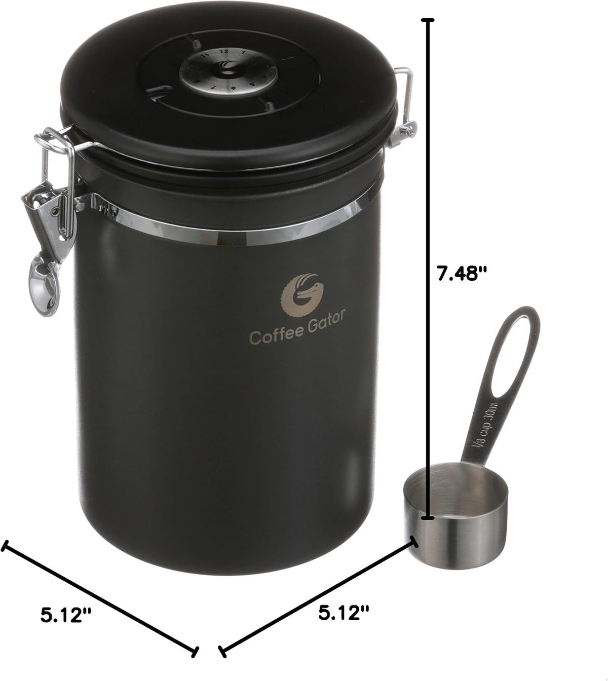 Stainless Steel Canister - Medium 16oz, Gray Coffee Grounds and Beans Container with Date-Tracker, CO2-Release Valve, and Measuring Scoop - Ideal Coffee Lovers Gifts