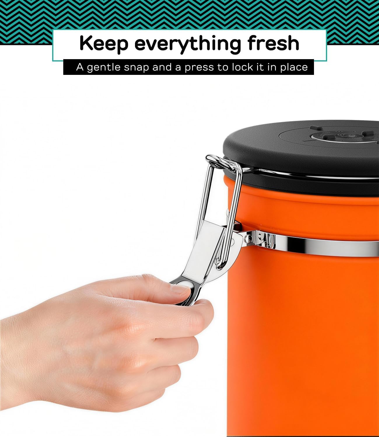 Stainless Steel Canister - Medium 16oz, Gray Coffee Grounds and Beans Container with Date-Tracker, CO2-Release Valve, and Measuring Scoop - Ideal Coffee Lovers Gifts