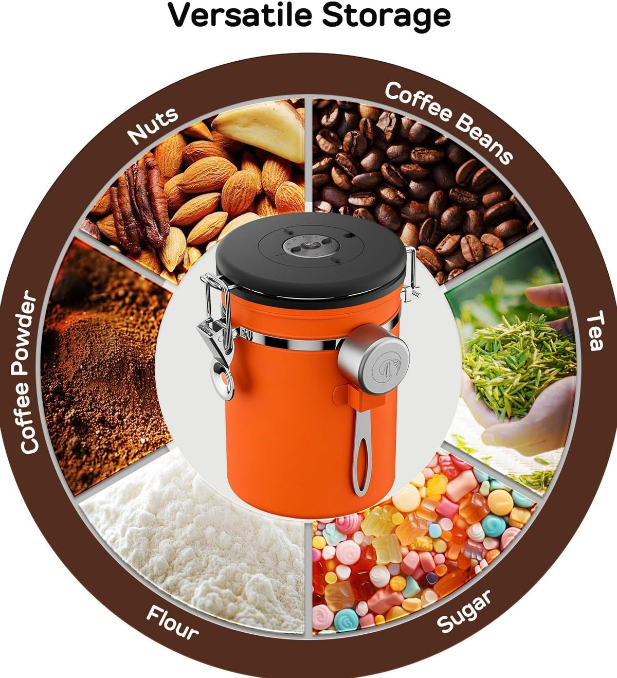 Stainless Steel Canister - Medium 16oz, Gray Coffee Grounds and Beans Container with Date-Tracker, CO2-Release Valve, and Measuring Scoop - Ideal Coffee Lovers Gifts