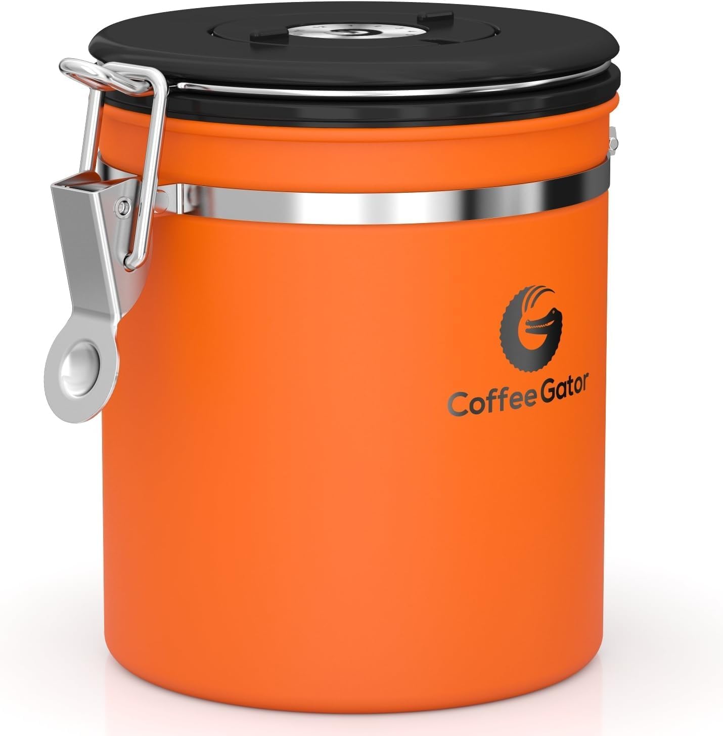 Stainless Steel Canister - Medium 16oz, Gray Coffee Grounds and Beans Container with Date-Tracker, CO2-Release Valve, and Measuring Scoop - Ideal Coffee Lovers Gifts