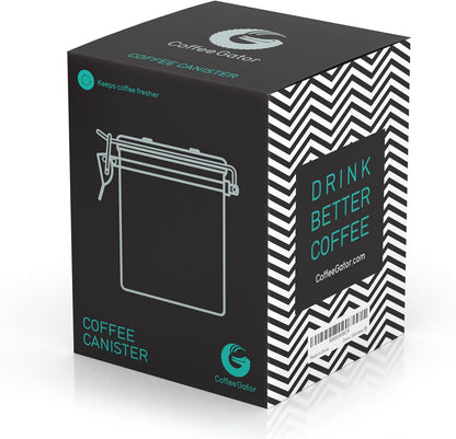 Stainless Steel Canister - Medium 16oz, Gray Coffee Grounds and Beans Container with Date-Tracker, CO2-Release Valve, and Measuring Scoop - Ideal Coffee Lovers Gifts