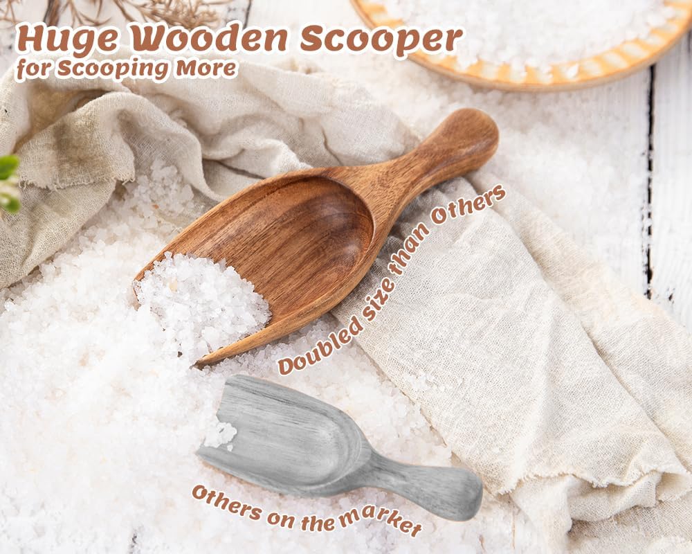 Big Coffee Scoop Shovel, Large Ground Coffee Scoop, Wooden Bean Salt Spoons, Wood Serving Spoons for Beans Powder Sugar from Big Jars Canisters, Multifunctional Kitchen Scoop