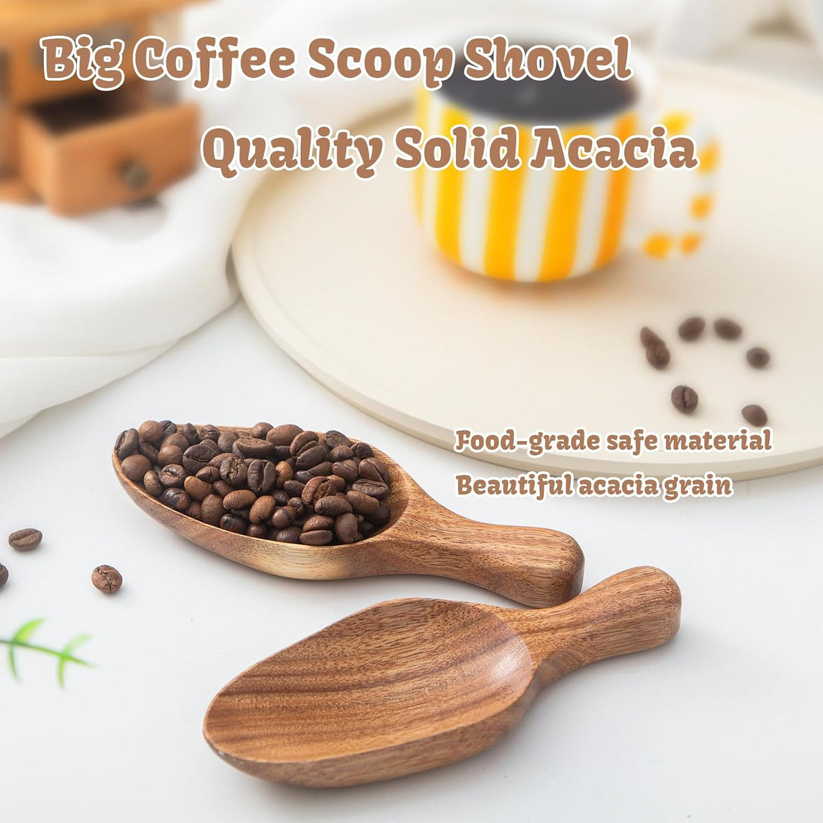 Big Coffee Scoop Shovel, Large Ground Coffee Scoop, Wooden Bean Salt Spoons, Wood Serving Spoons for Beans Powder Sugar from Big Jars Canisters, Multifunctional Kitchen Scoop