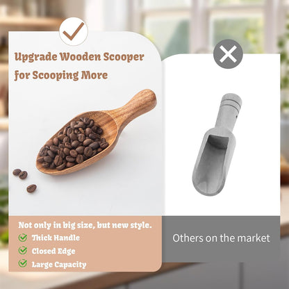 Big Coffee Scoop Shovel, Large Ground Coffee Scoop, Wooden Bean Salt Spoons, Wood Serving Spoons for Beans Powder Sugar from Big Jars Canisters, Multifunctional Kitchen Scoop