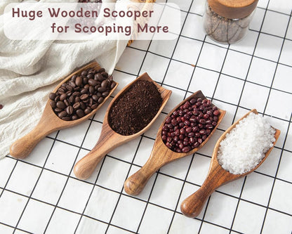 Big Coffee Scoop Shovel, Large Ground Coffee Scoop, Wooden Bean Salt Spoons, Wood Serving Spoons for Beans Powder Sugar from Big Jars Canisters, Multifunctional Kitchen Scoop