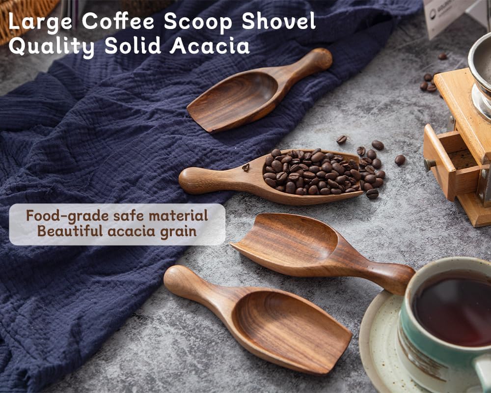 Big Coffee Scoop Shovel, Large Ground Coffee Scoop, Wooden Bean Salt Spoons, Wood Serving Spoons for Beans Powder Sugar from Big Jars Canisters, Multifunctional Kitchen Scoop