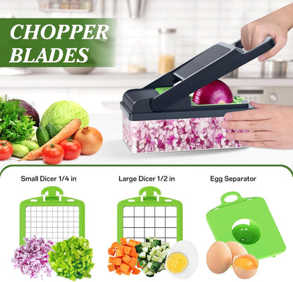 Veggie Chopper Vegetable Cutter, 12 in 1 Kitchen Gadget, Green