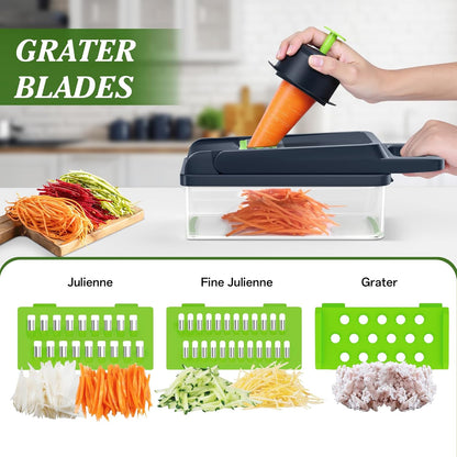 Veggie Chopper Vegetable Cutter, 12 in 1 Kitchen Gadget, Green
