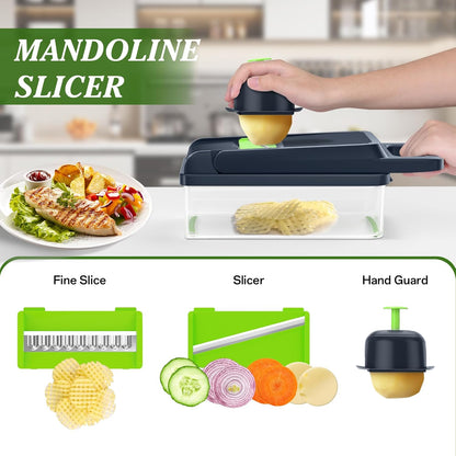 Veggie Chopper Vegetable Cutter, 12 in 1 Kitchen Gadget, Green